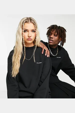 COLLUSION Sorte unisex sweatshirt med logoprint