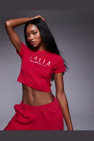 Kaiia Rød/pink baby-t-shirt med broderet logo - Del af sæt