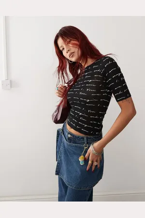 Monki Gennemsigtig T-shirt i slim fit med grafisk tekstprint