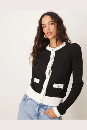 New Look Sort cardigan med knapper og hvid stribe i kanten