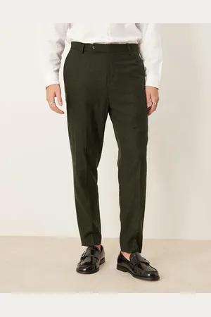ASOS Mørkegrønne elegante bukser i uldblanding i tapered pasform