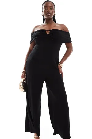 ASOS Curve - Rynket bardot-jumpsuit med udskæring fortil i