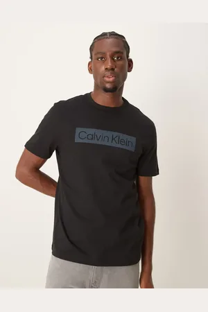 Calvin Klein Sort T-shirt med firkantet logo med striber
