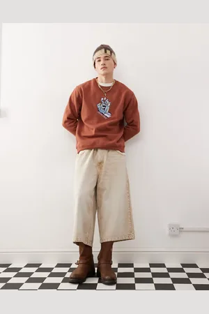 Santa Cruz Mørkorange sweatshirt med rund hals og broderet print på brystet-Brun