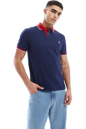 Ralph Lauren Marineblå/rød figursyet polo med ikonlogo i piqué