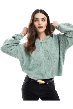 Hollister Grøn cardigan med gennemgående lynlås