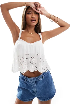 Hollister Hvid cami-top i broderie anglaise