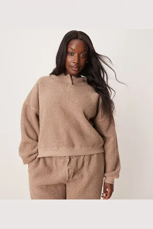 ASOS ASOS DESIGN Curve - Gråbrunt lounge-sæt i plys med oversized hættetrøje og joggingbukser