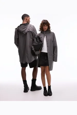 Rains 12020 - Unisex - Lang, vandtæt jakke med hætte i