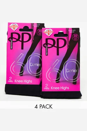 Pretty Polly Pakke med 4 knæhøje sokker i 60 denier i