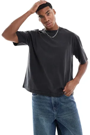 Hollister Sort cropped firkantet T-shirt i syrevask med sømdetaljer