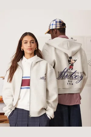ASOS Disney - Unisex - oversized firkantet oversized hættetrøje i scuba-stof med lynlås og Mickey Mouse-print