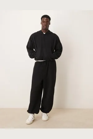 ASOS Sorte og baggy joggingbukser med ballonben i kraftigt børstet materiale med ribber - Del af sæt