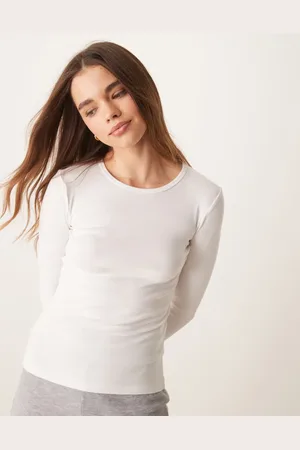 Gina Tricot Langærmet og rå jerseytop i ribstrik med rund hals