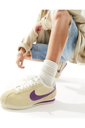 Nike Cortez - Vintage - og lilla unisex-sneakers i ruskind-Hvid