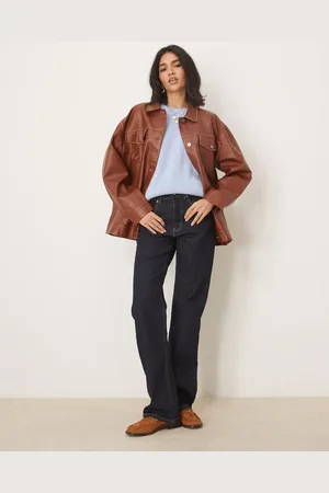 Gina Tricot Indigoblå og forvaskede jeans med lige ben og afslappet pasform samt mellemhøj talje - Del af sæt
