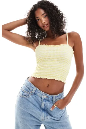 Pull&Bear Rynket croptop med gule gingham-tern