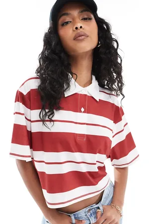 ASOS Rød croptop i rugby-polo-stil med striber