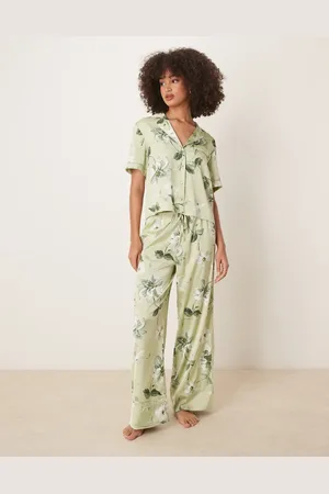 Abercrombie & Fitch Grønne pyjamasbukser med løbesnor og blomstermønster - Del af sæt
