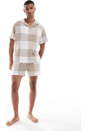 ASOS Ternet loungewear-sæt med skjorte og shorts i -Neutral