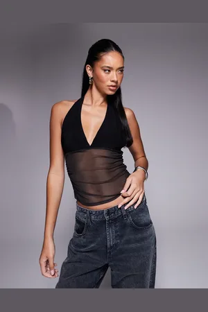ASOS Og stram top i mesh med rynker og dyb udskæring samt halterneck