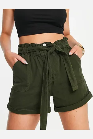 New Look Paperbag-shorts i kaki-Grøn