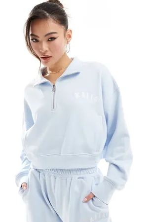 Kaiia Cropped sweatshirt med lynlås i halsen i - Del af sæt