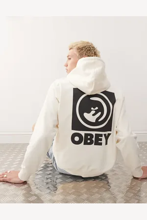 Obey Offwhite hættetrøje med grafisk øjenlogoprint på ryggen-Hvid