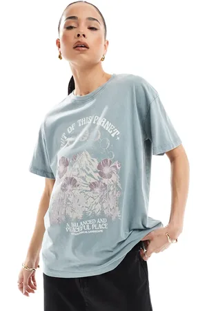 Pull&Bear Vasket blå oversized T-shirt med planetgrafik