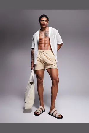HUGO BOSS BOSS - Iconic - Lyse beige badeshorts med striber og logo-Neutral
