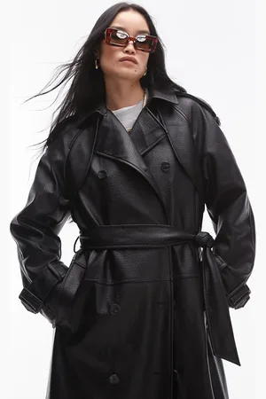 Topshop Trenchcoat i imiteret læder med tekstur