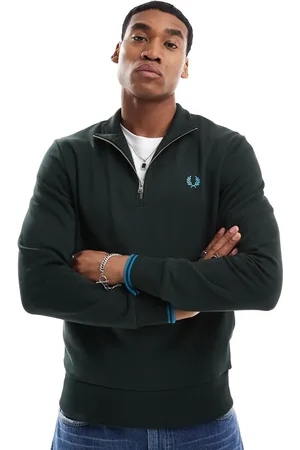 Fred Perry Skovgrøn sweatshirt med halv lynlås