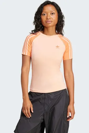 adidas Adicolor - Lyserød smal raglan-T-shirt med 3 striber