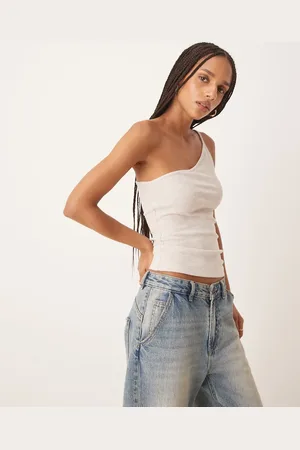 ASOS Naturfarvet oneshoulder-tanktop med teksturerede striber-Neutral