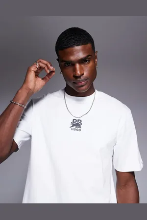 HUGO BOSS Bull Racing Capsule - Deckies - T-shirt med sølvfarvet, centralt logo i afslappet pasform