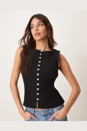 Free People Ribstrikket top med gennemgående knapper