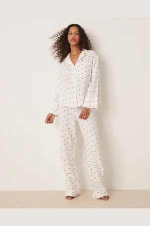 Gina Tricot Mix og match - Vævet pyjamasskjorte i gaze-flonel med rødt hjerteprint