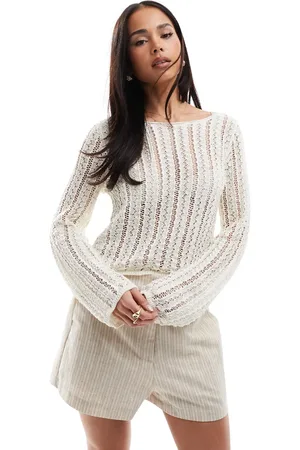 Pieces® Hvid croptop med hæklede striber