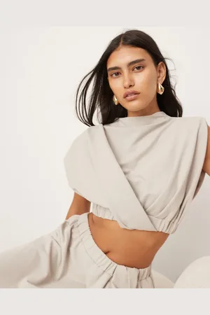 ASOS Lysegrå croptop med snoet detalje og elastisk kant i jersey - Del af sæt