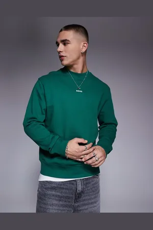 HUGO BOSS WeSmall - Grøn sweatshirt med rund hals og centralt logoprint i afslappet pasform