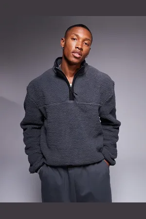 ASOS Forvasket sort, oversized og firkantet sweatshirt i plys med kvart lynlås-Grå