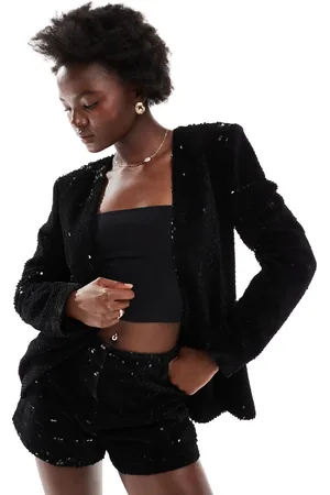 ASOS Blazer uden krave med indsyet talje og pailletudsmykning i velour