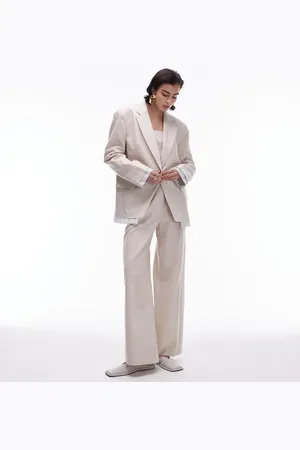 Topshop Oversized blazer med synligt for med striber i ecrufarvet hør - Del af sæt-Hvid