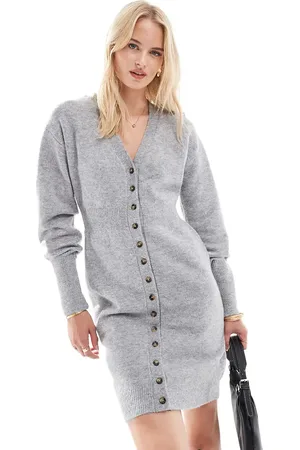 VERO MODA Lysegråmeleret strikket minikjole med knapper