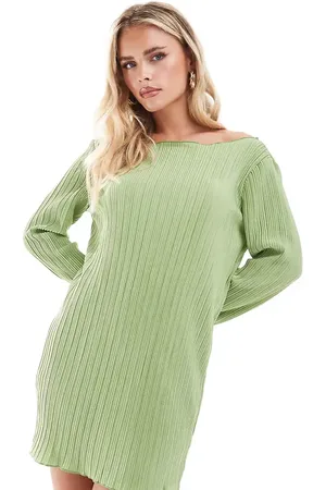 VERO MODA Mellemgrøn minikjole med plisseringer og trompetærmer