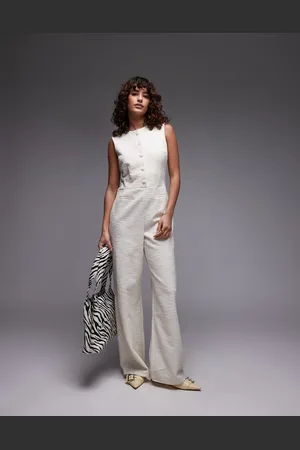MANGO Lys jumpsuit med rund hals og knapper-Neutral