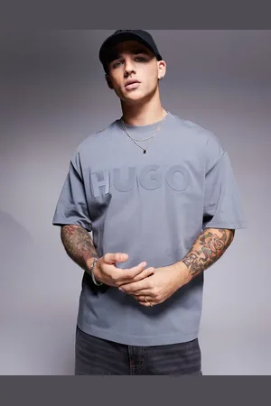 HUGO BOSS HUGO - Red dinkee - Grå oversized T-shirt med logo på brystet