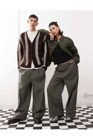 Reclaimed Unisex - Grå og baggy bukser med læg fortil