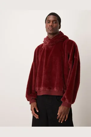 ASOS Bordeauxrød, super-oversized og cropped hættetrøje i plys