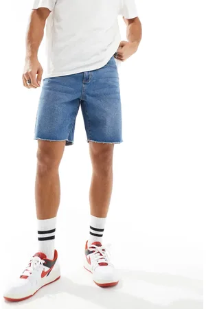 ADPT. Denimshorts med vide ben i mellemvask-Blå
